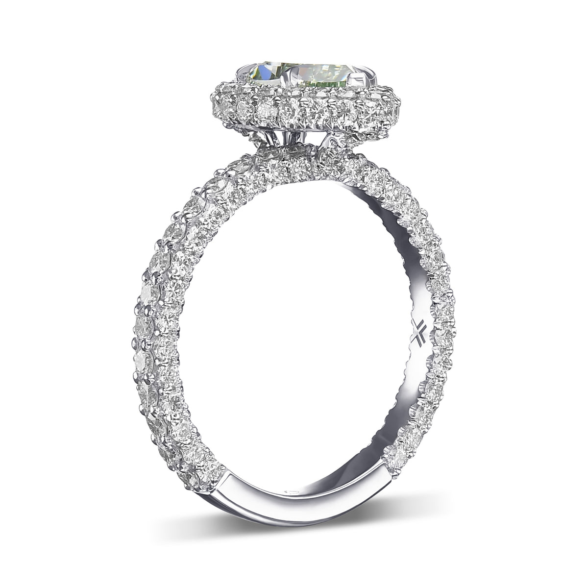 Fancy Intense Green Pear Regal Halo Diamond Ring