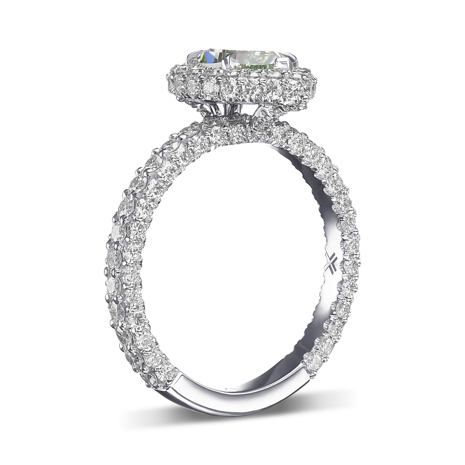 Fancy Intense Green Pear Regal Halo Diamond Ring