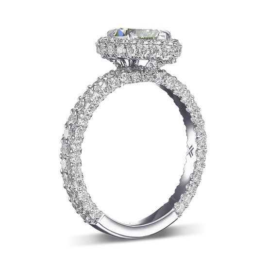 Fancy Intense Green Pear Regal Halo Diamond Ring