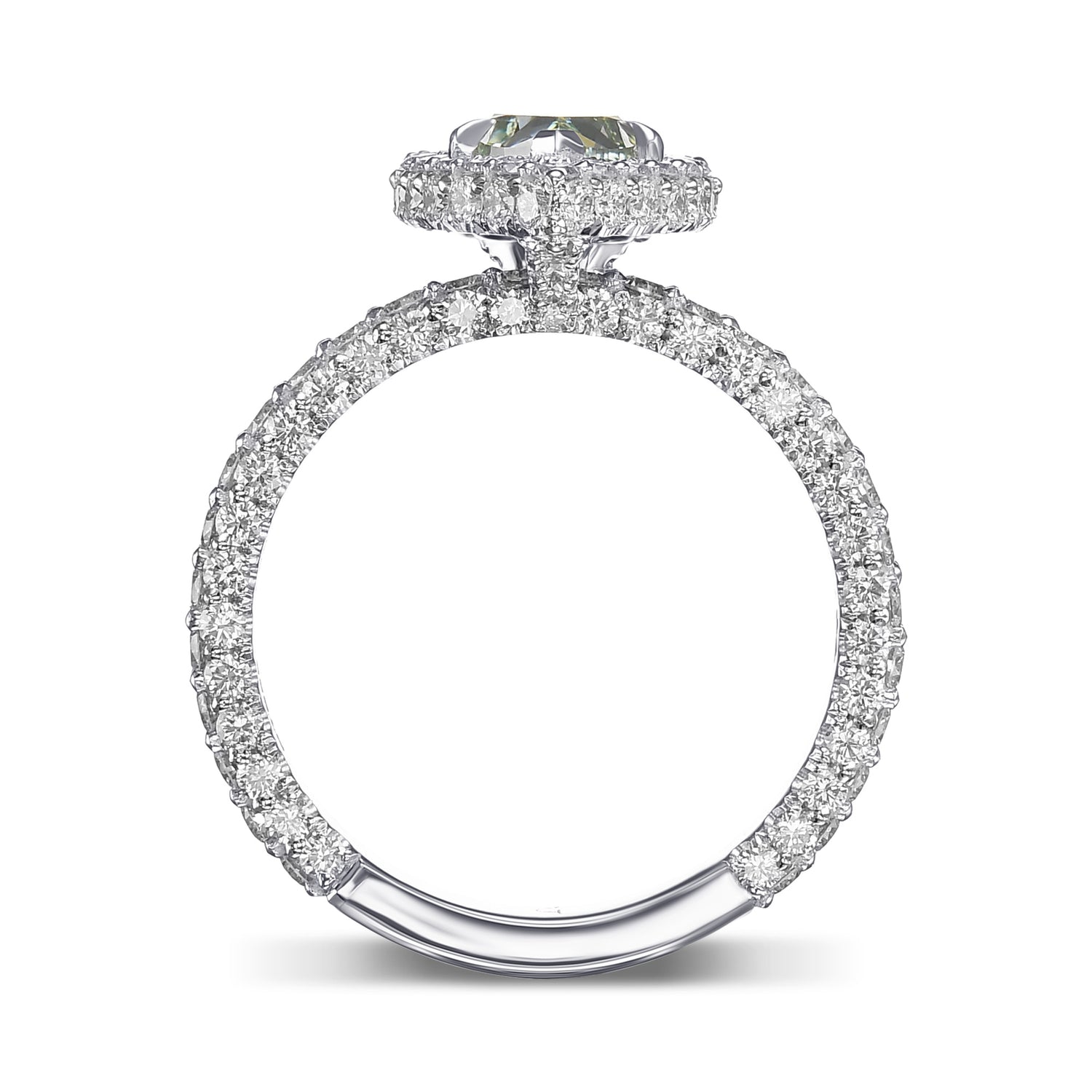 Fancy Intense Green Pear Regal Halo Diamond Ring