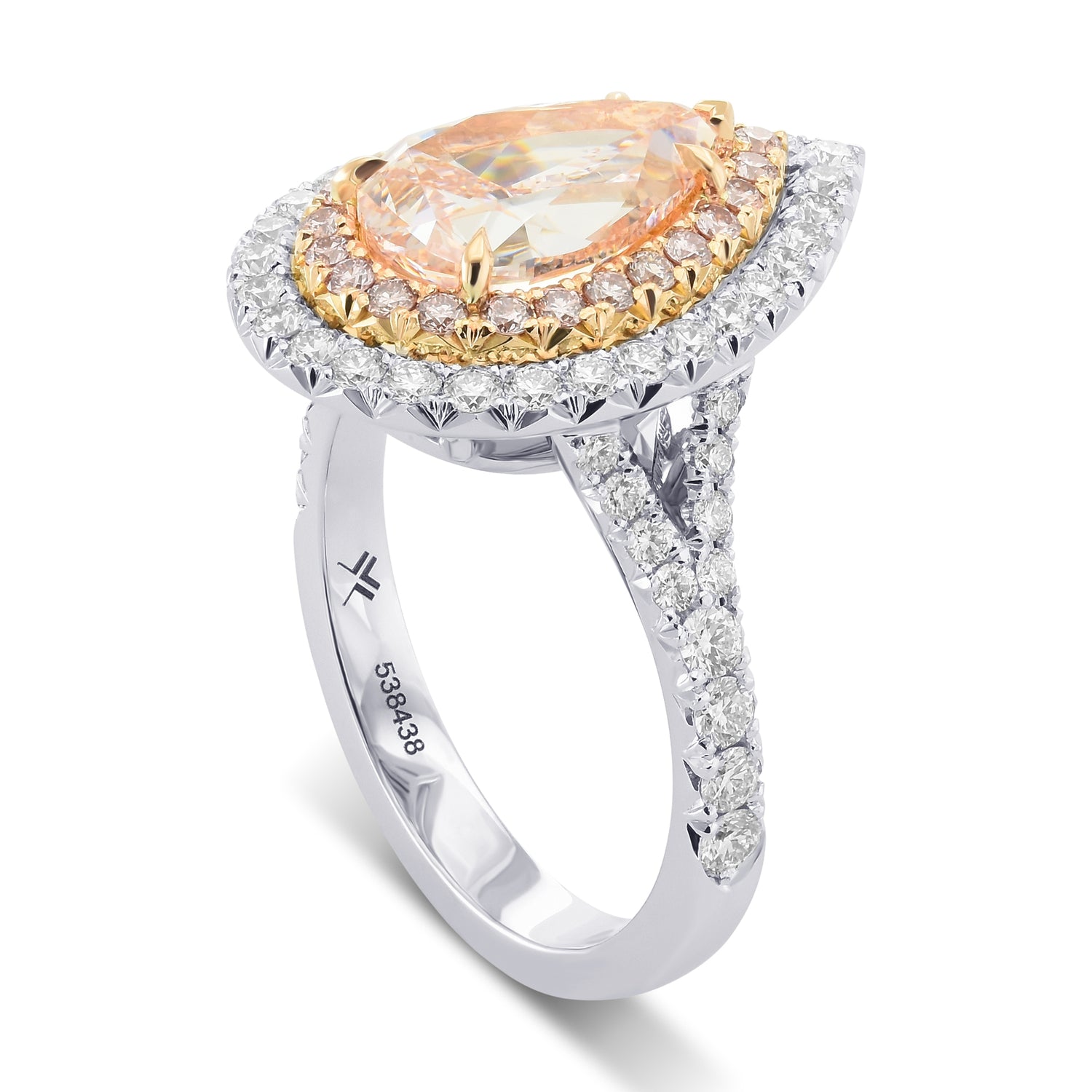 Fancy Brownish Pink Pear Shape Halo Ring