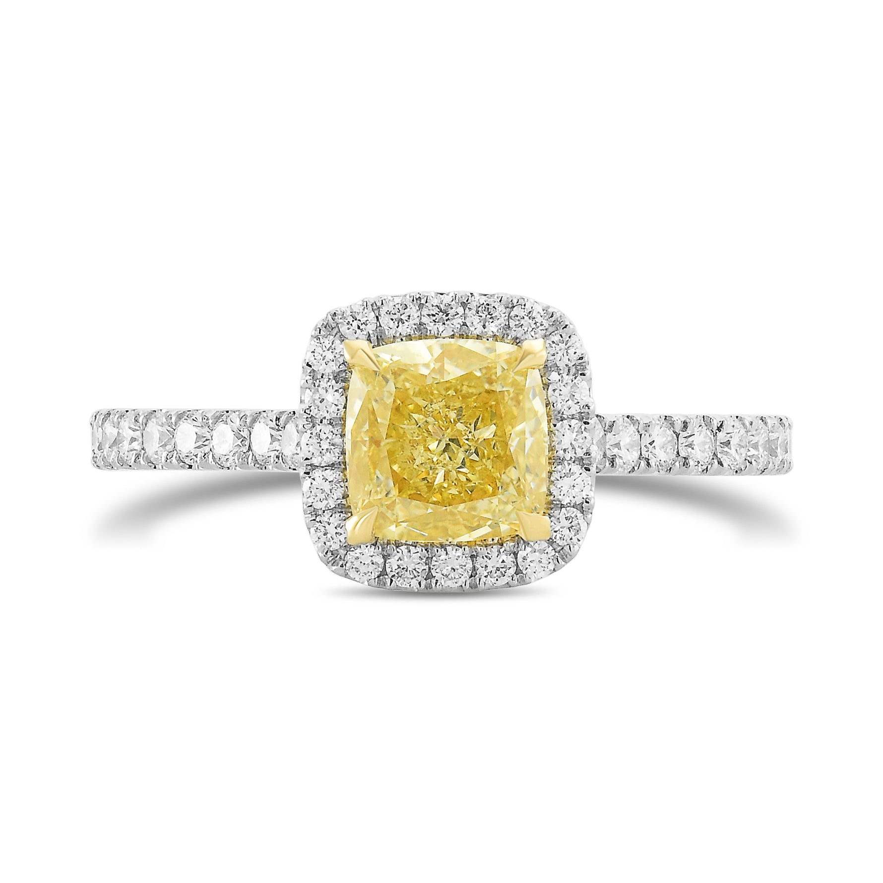 Fancy Yellow Cushion Diamond Carriage Halo Ring