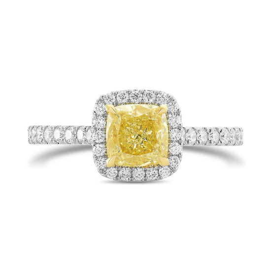 Fancy Yellow Cushion Diamond Carriage Halo Ring