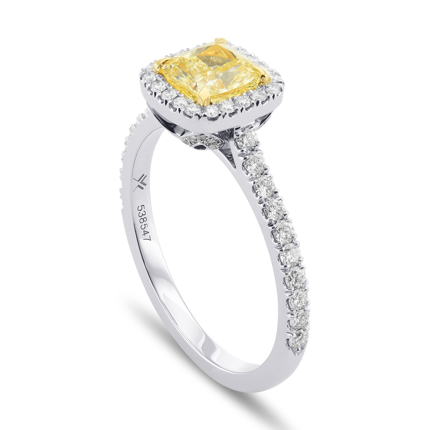 Fancy Yellow Cushion Diamond Carriage Halo Ring