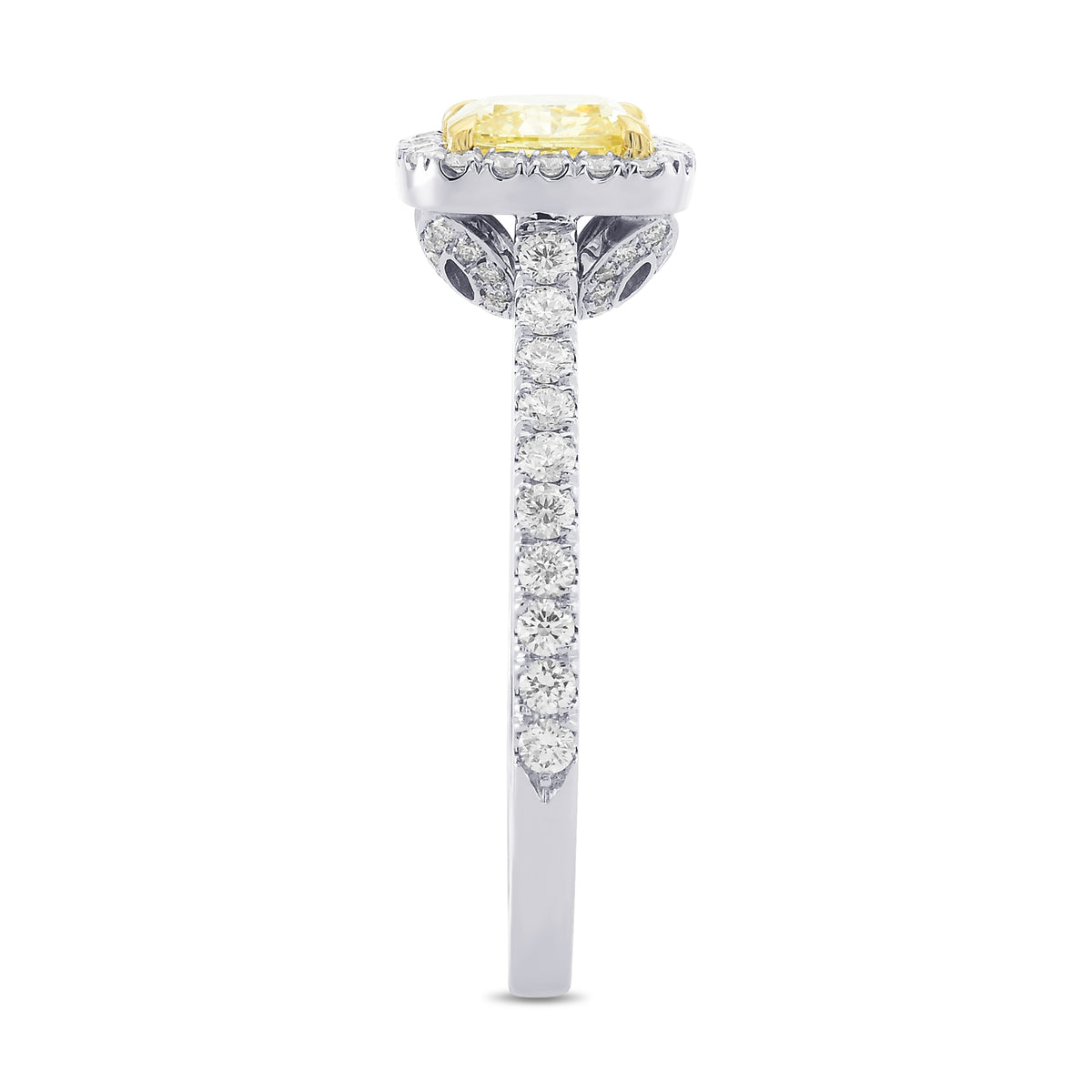 Fancy Yellow Cushion Diamond Carriage Halo Ring