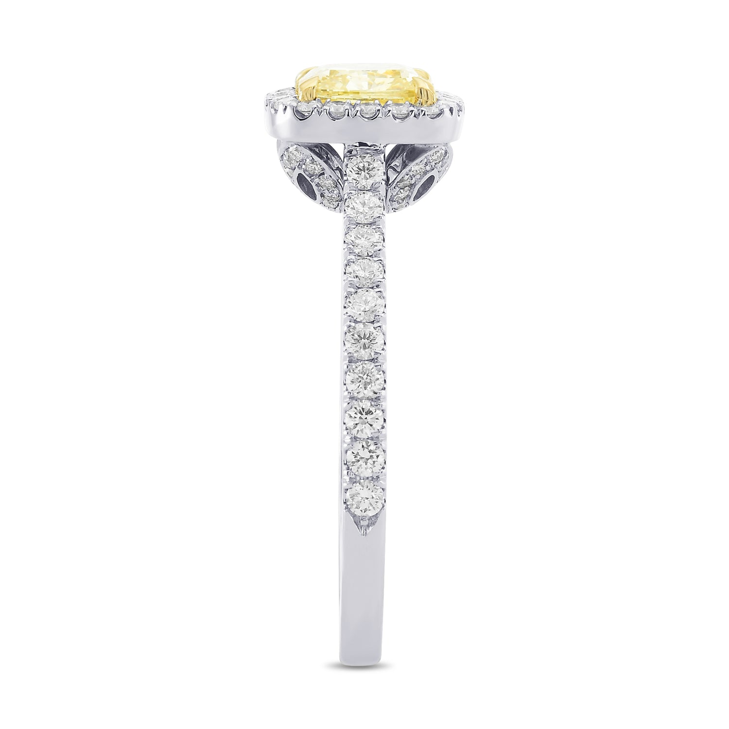 Fancy Yellow Cushion Diamond Carriage Halo Ring