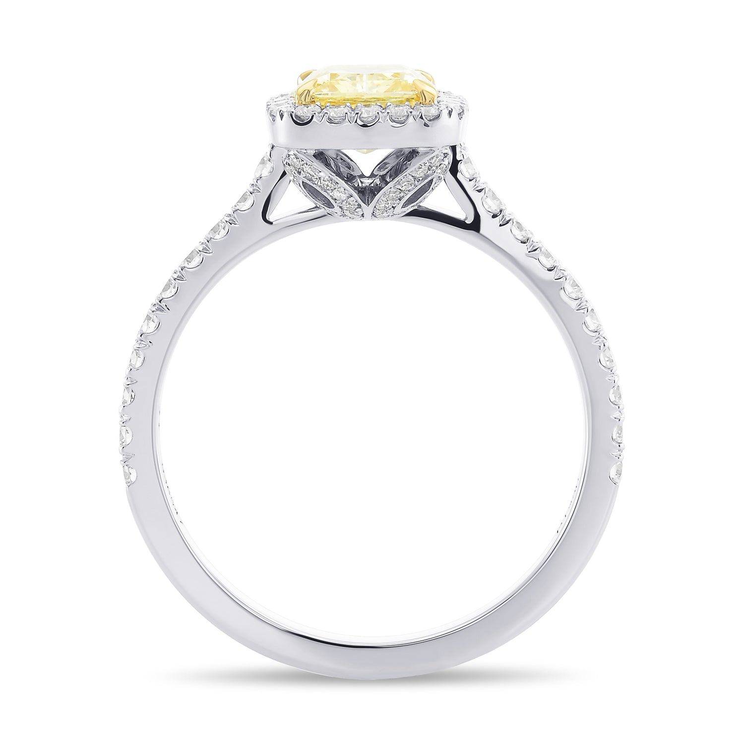 Fancy Yellow Cushion Diamond Carriage Halo Ring