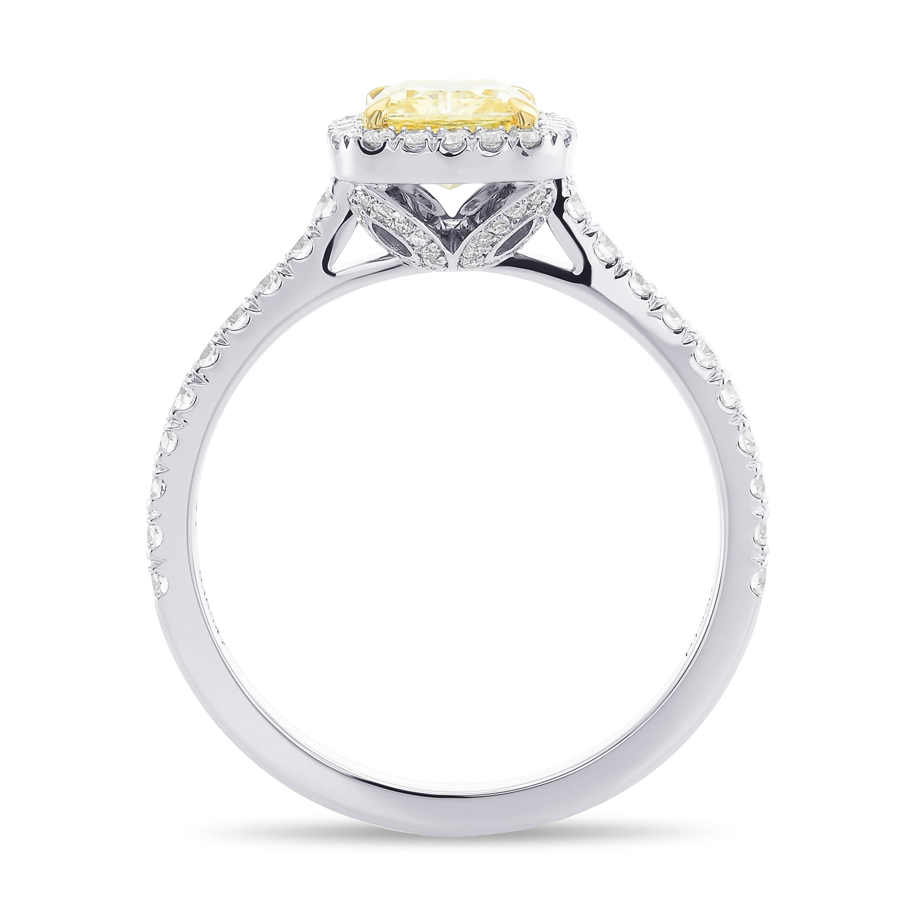 Fancy Yellow Cushion Diamond Carriage Halo Ring