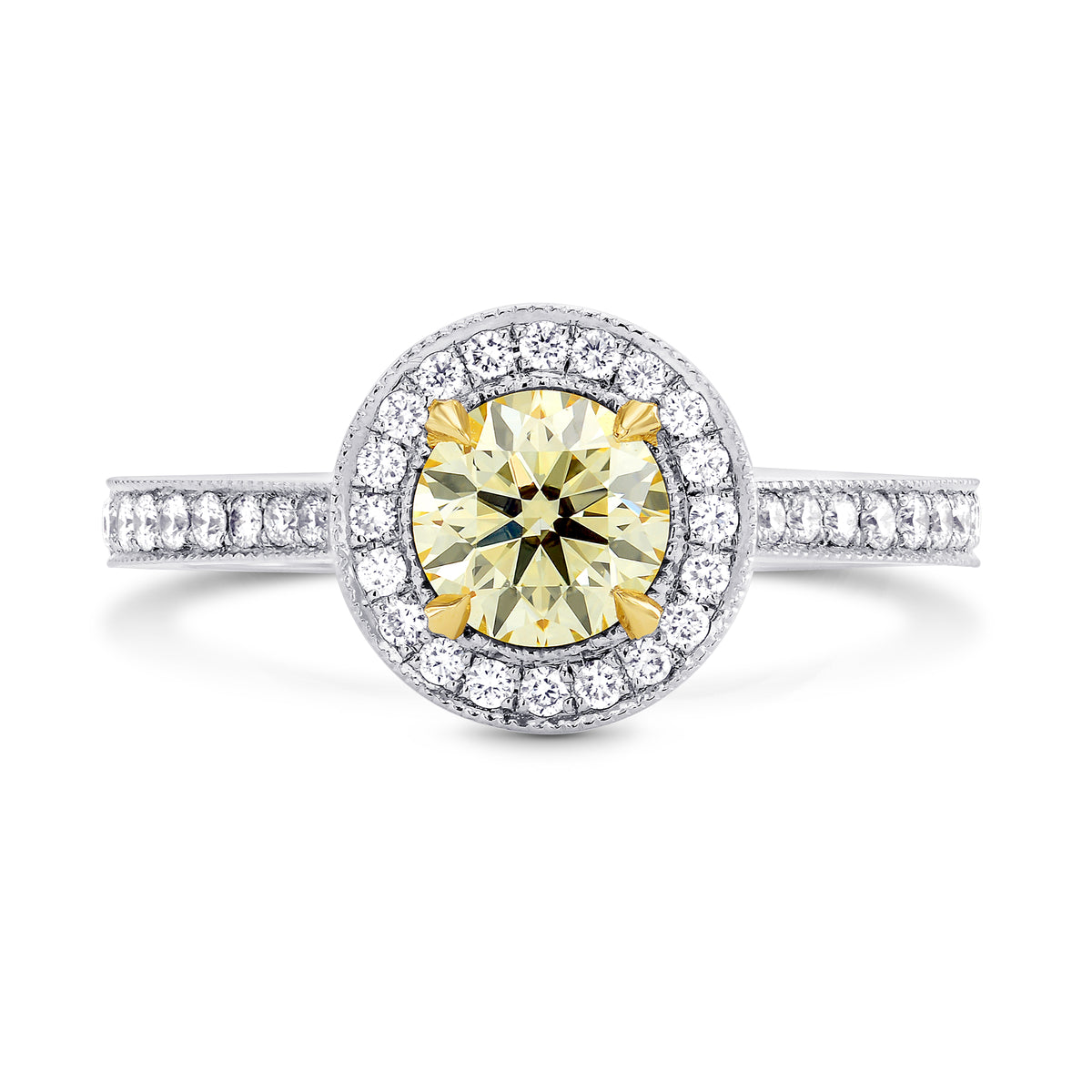 Fancy Yellow Round Diamond Halo Engagement Ring