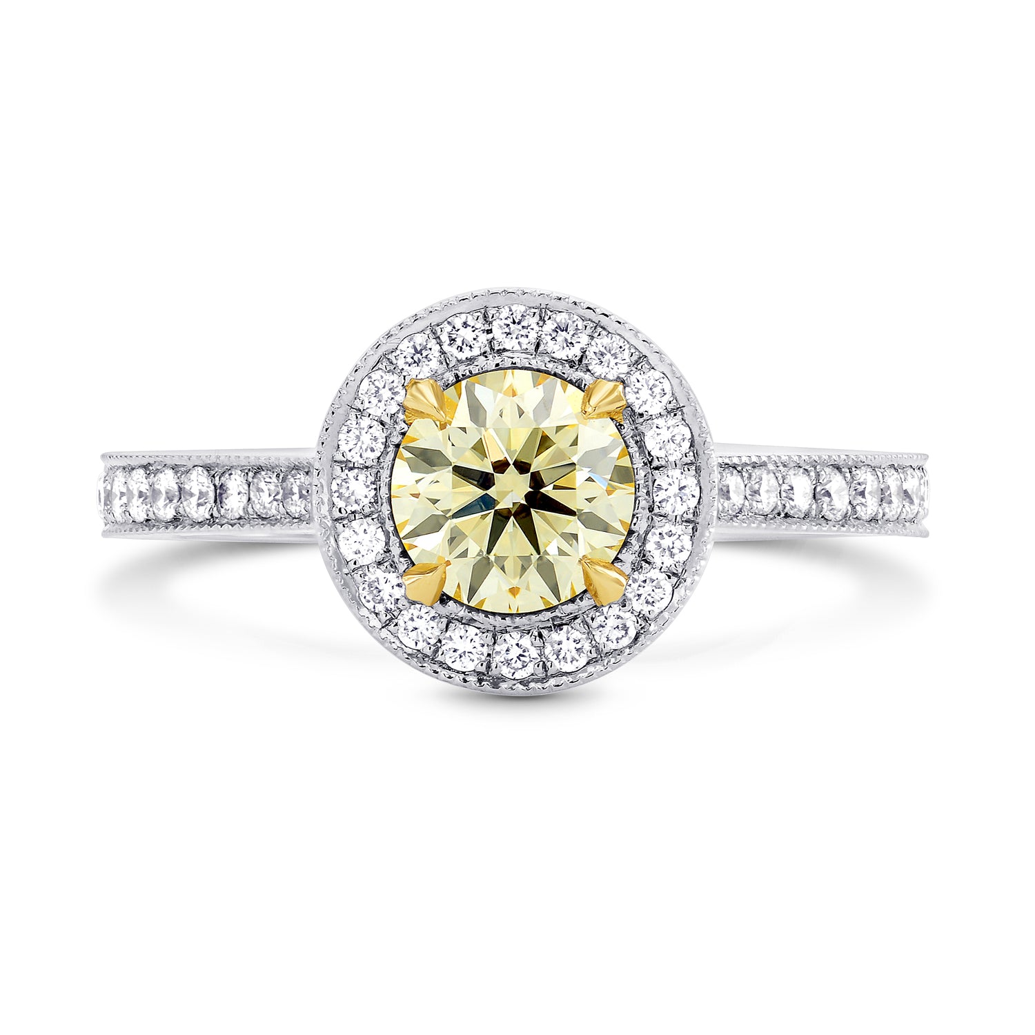 Fancy Yellow Round Diamond Halo Engagement Ring