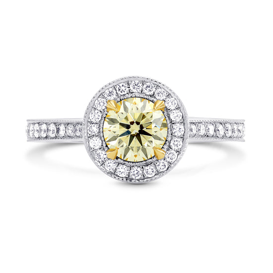 Fancy Yellow Round Diamond Halo Engagement Ring