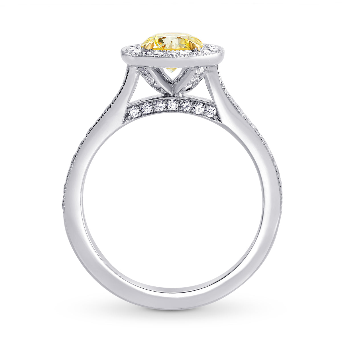 Fancy Yellow Round Diamond Halo Engagement Ring