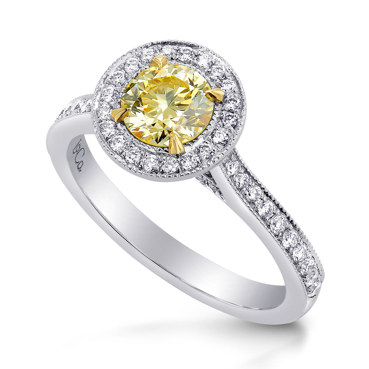 Fancy Yellow Round Diamond Halo Engagement Ring