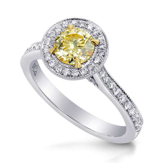 Fancy Yellow Round Diamond Halo Engagement Ring