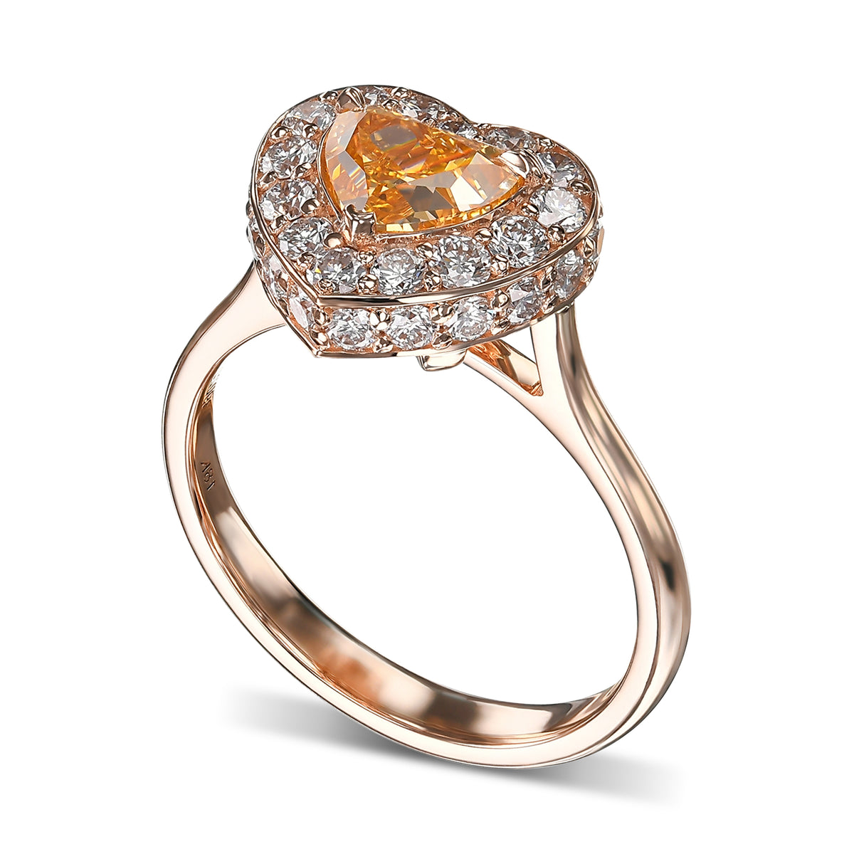 Fancy Intense Yellow Orange Heart Halo Diamond Ring