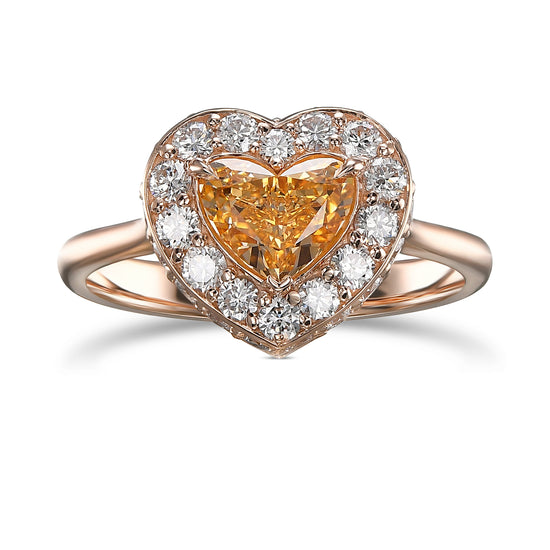 Fancy Intense Yellow Orange Heart Halo Diamond Ring