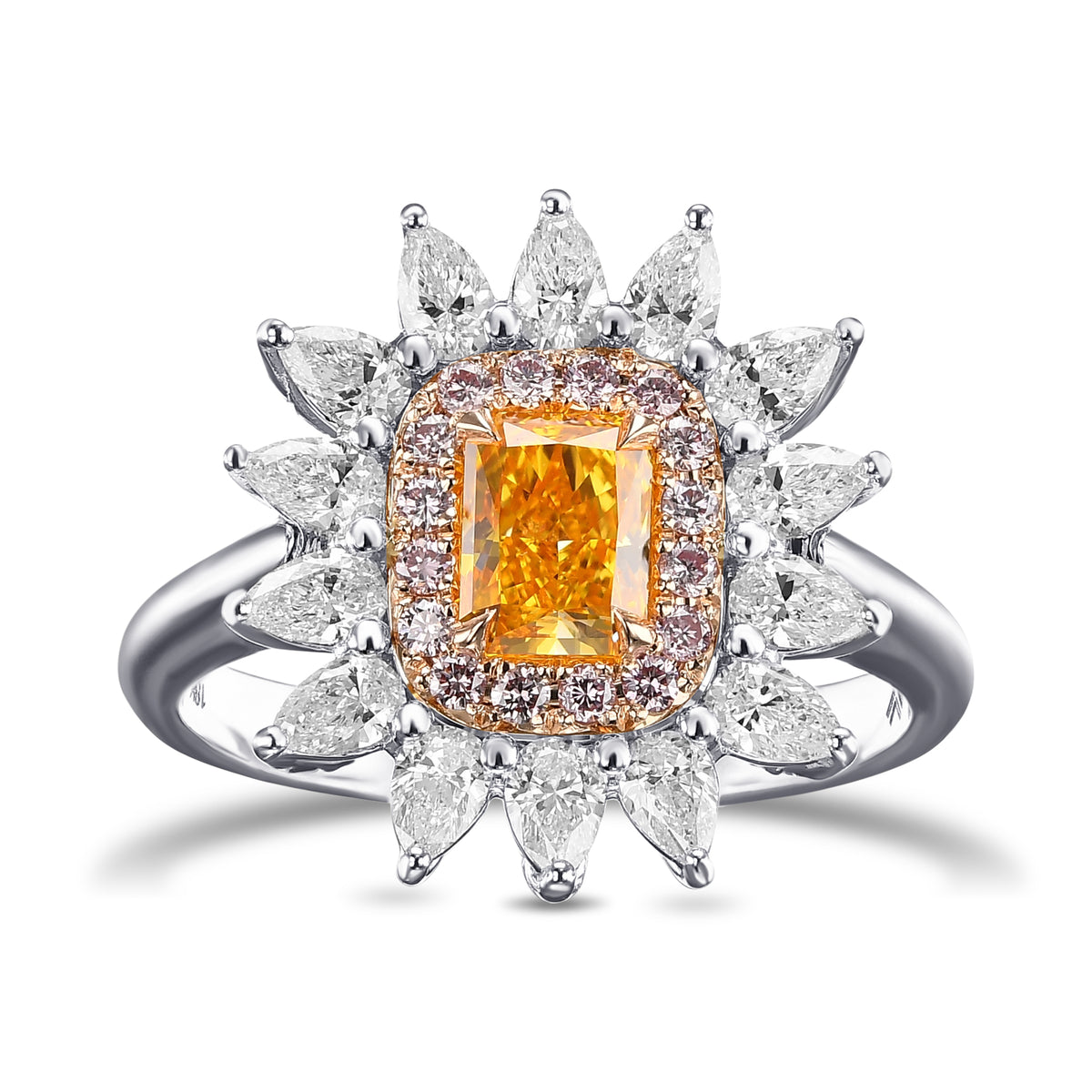 Fancy Vivid Yellowish Orange Radiant Halo Diamond Ring