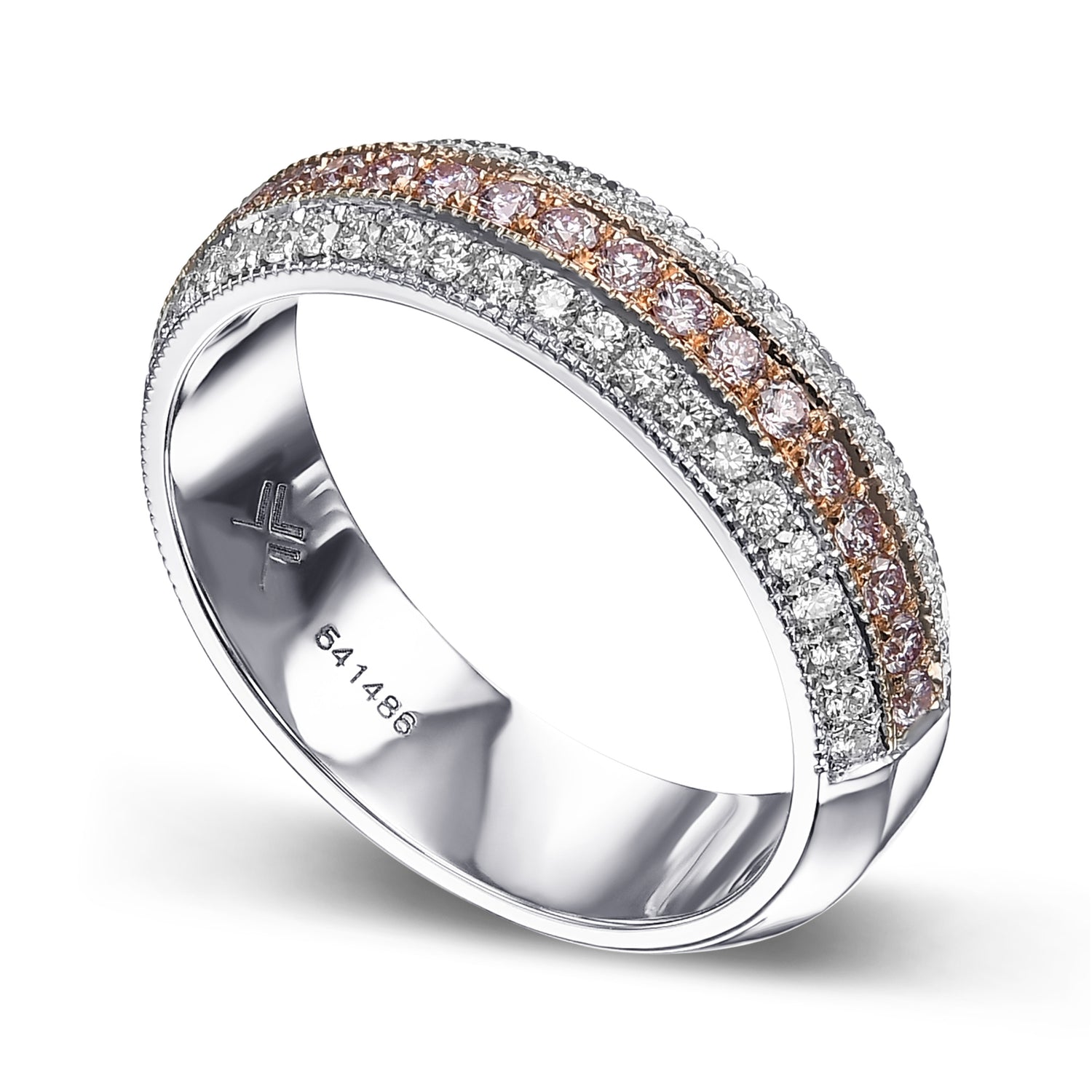  Fancy Light Pink and White Pave Diamond Milgrain Wedding Band