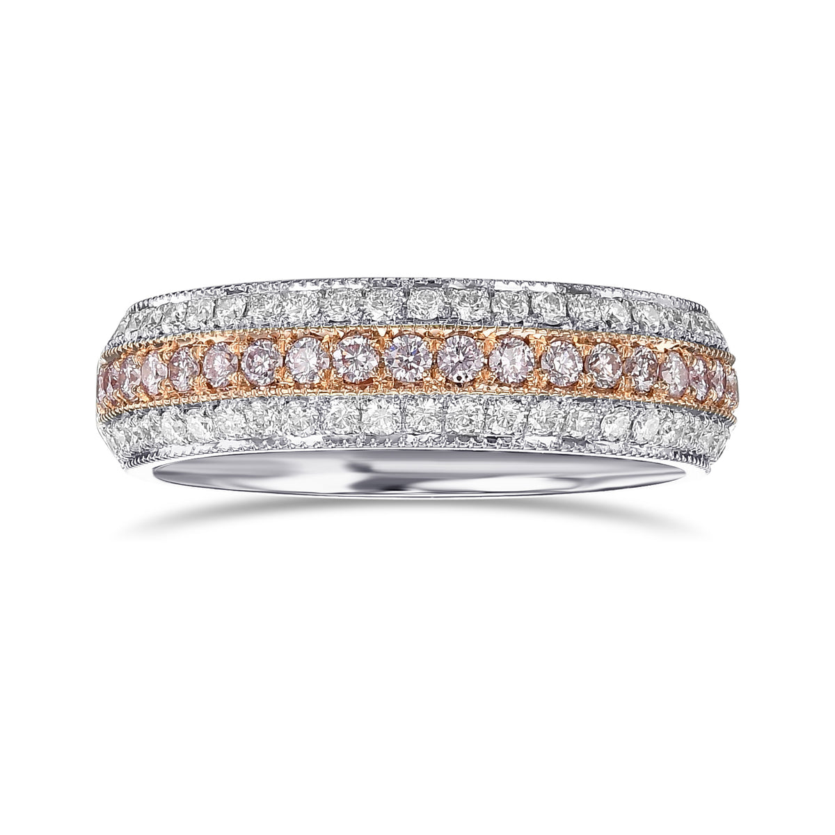 Fancy Light Pink and White Pave Diamond Milgrain Wedding Band