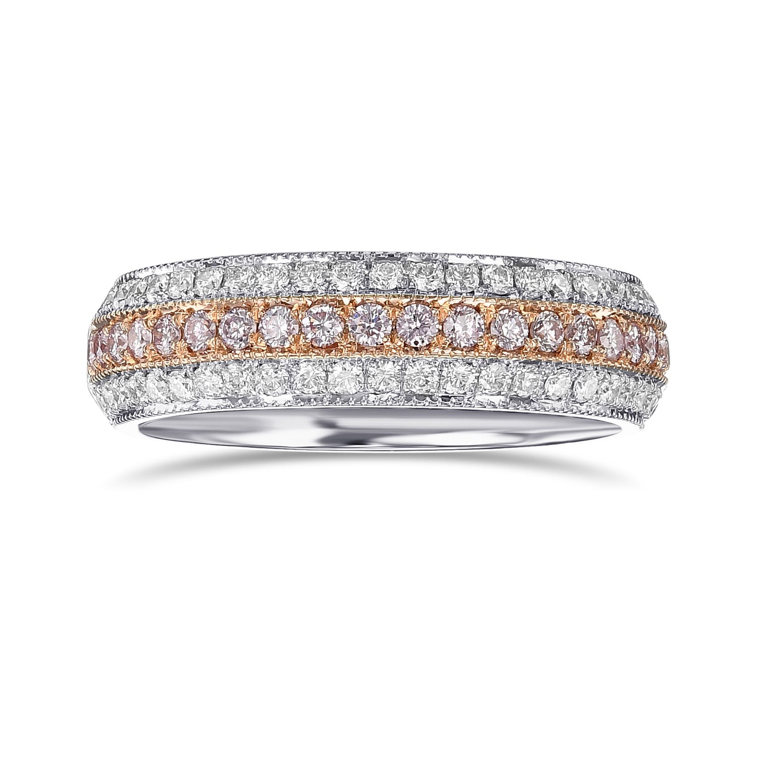  Fancy Light Pink and White Pave Diamond Milgrain Wedding Band