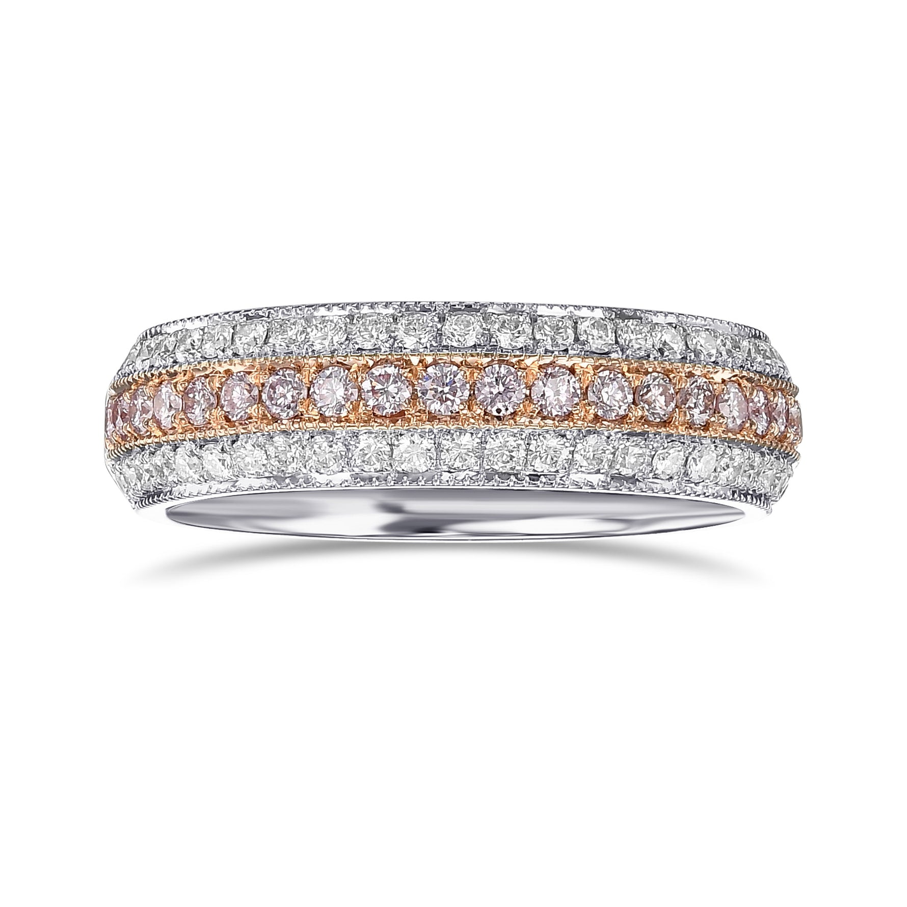  Fancy Light Pink and White Pave Diamond Milgrain Wedding Band