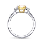 Fancy Intense Yellow Asscher and Trapezoid 3-stone Diamond Ring