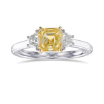 Fancy Intense Yellow Asscher and Trapezoid 3-stone Diamond Ring