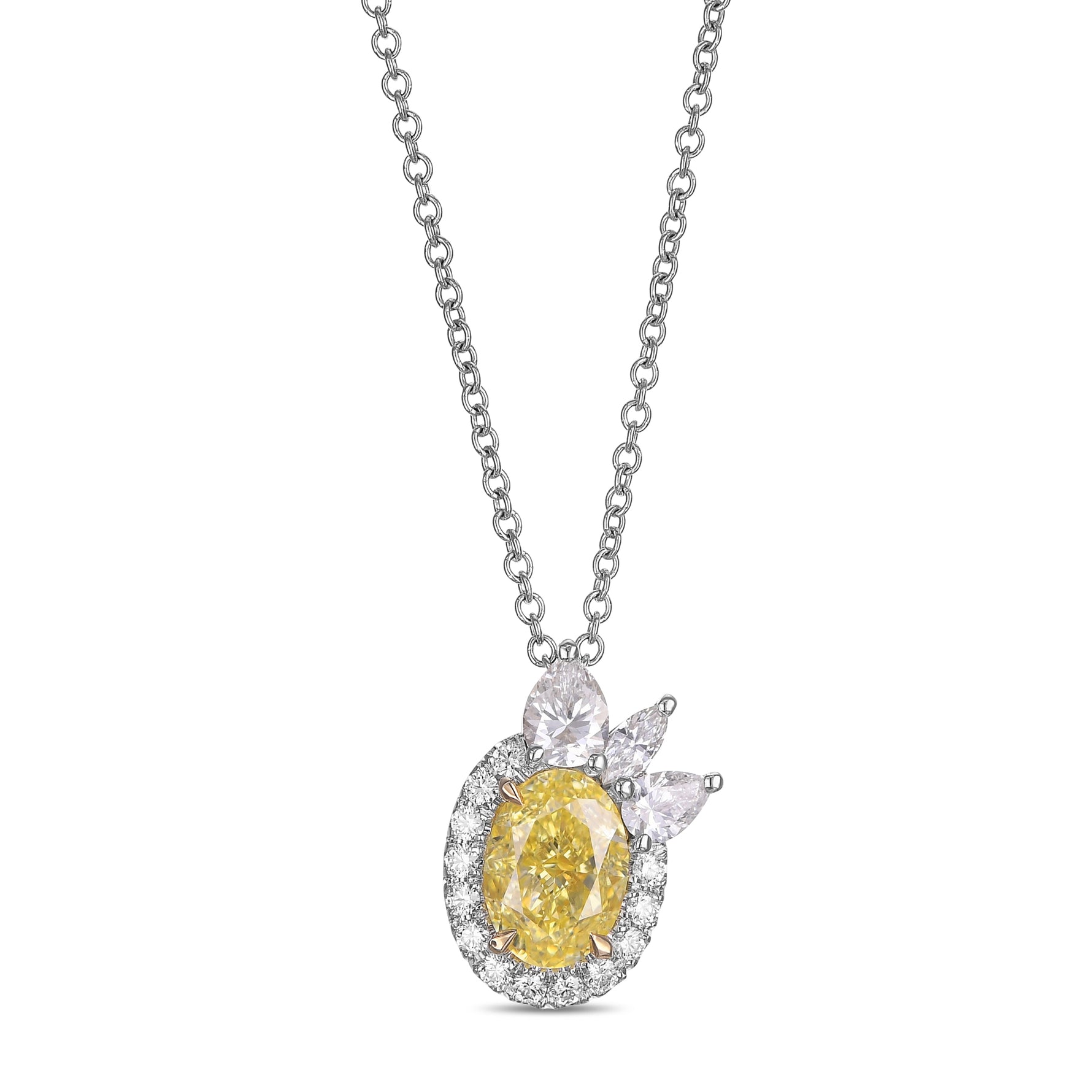 Fancy Yellow Oval Diamond Halo Pendant