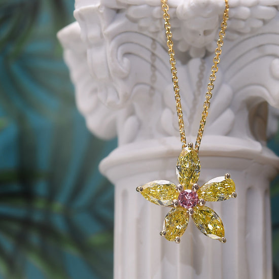 Fancy Intense Orangy Pink & Fancy Yellow Diamond Pendant