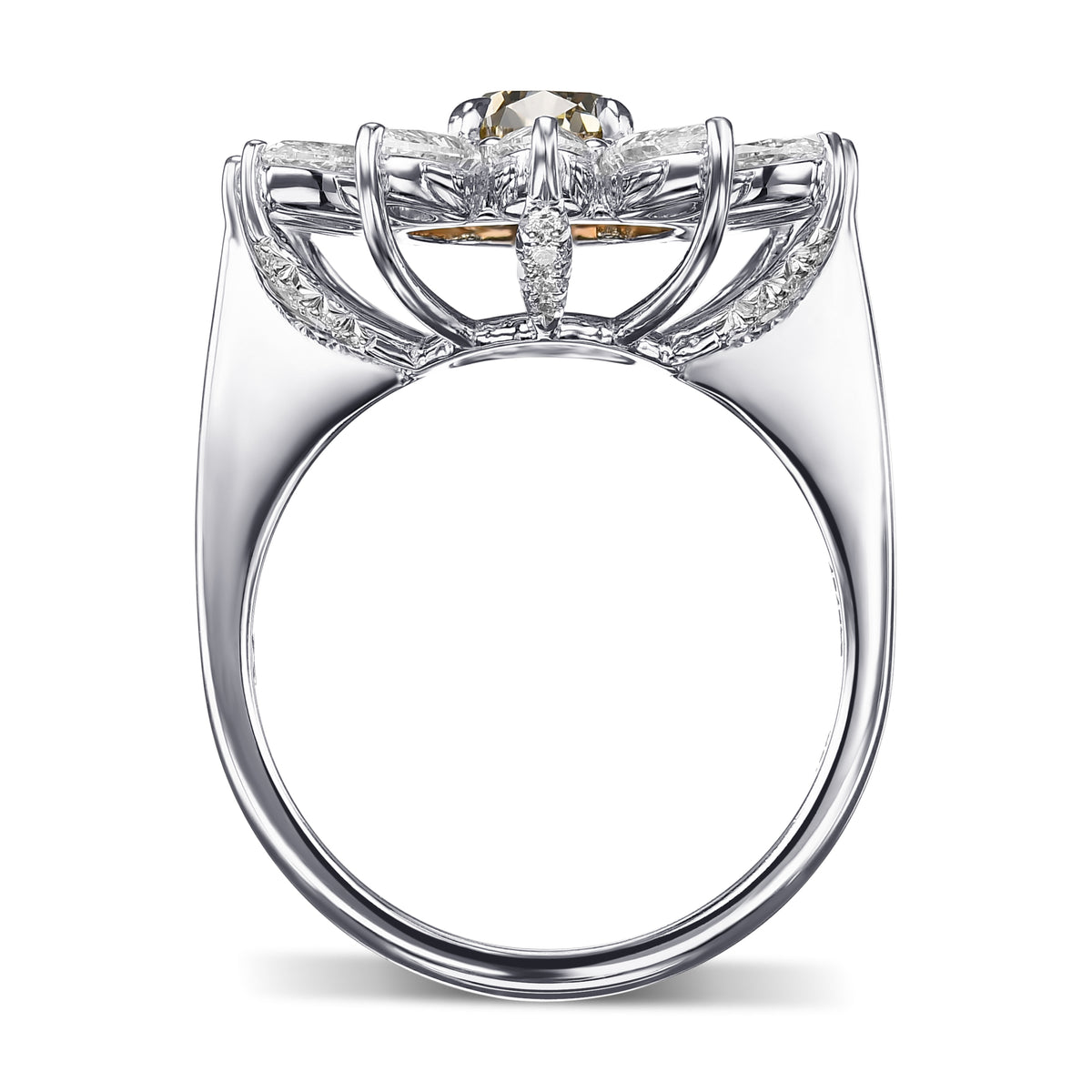 Fancy Dark Gray Yellowish Green Pear Halo Diamond Ring