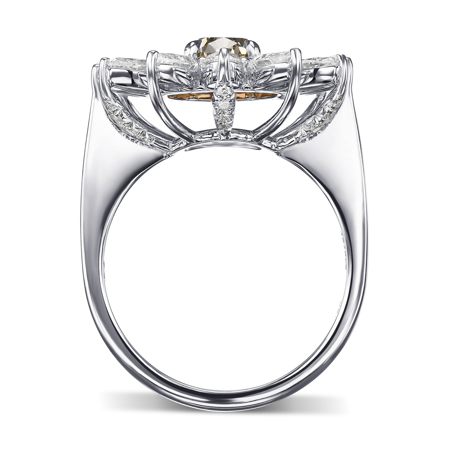 Fancy Dark Gray Yellowish Green Pear Halo Diamond Ring