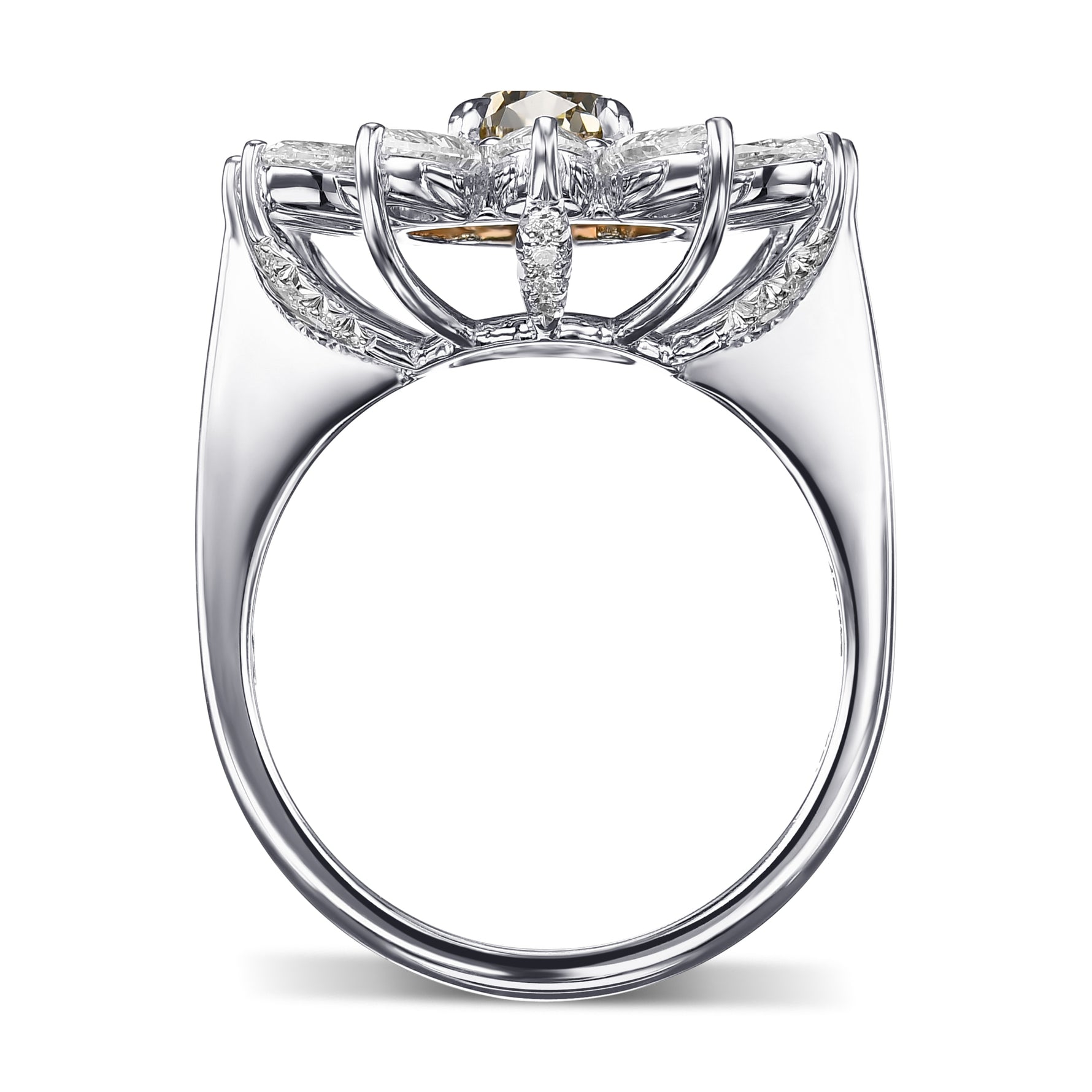 Fancy Dark Gray Yellowish Green Pear Halo Diamond Ring