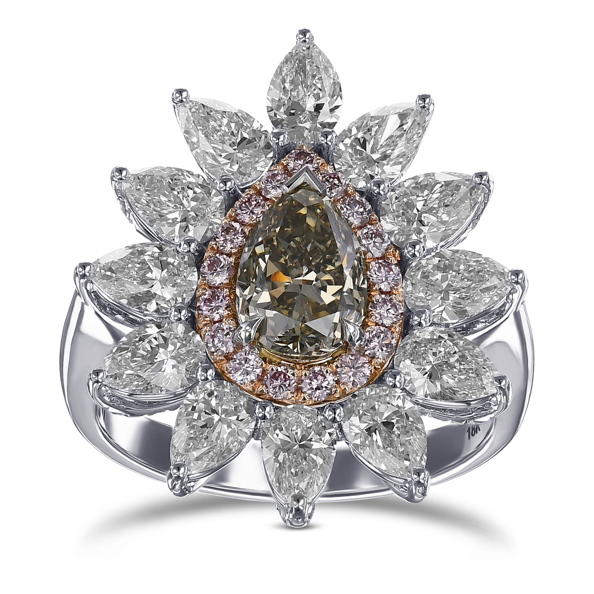 Fancy Dark Gray Yellowish Green Pear Halo Diamond Ring