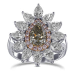 Fancy Dark Gray Yellowish Green Pear Halo Diamond Ring