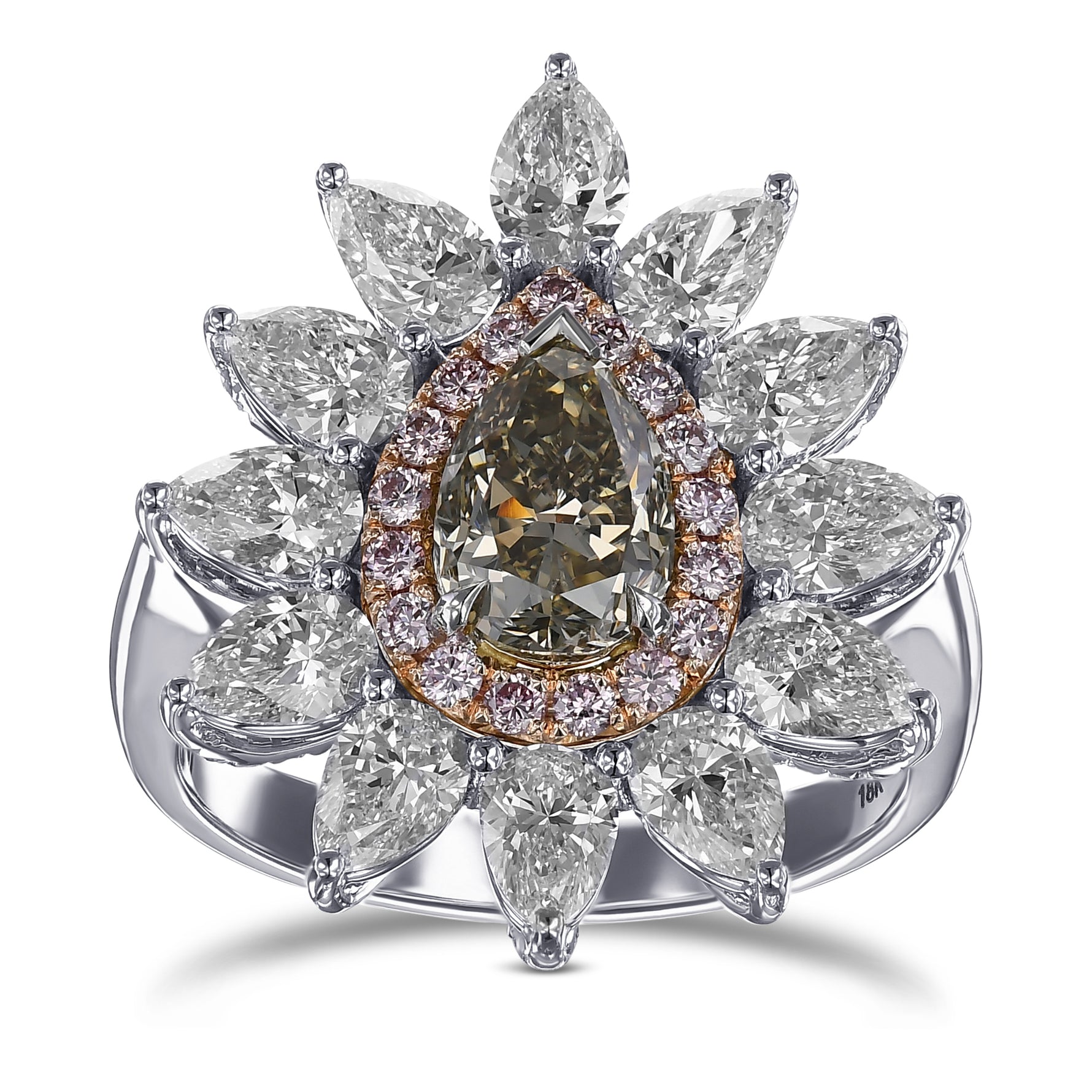 Fancy Dark Gray Yellowish Green Pear Halo Diamond Ring