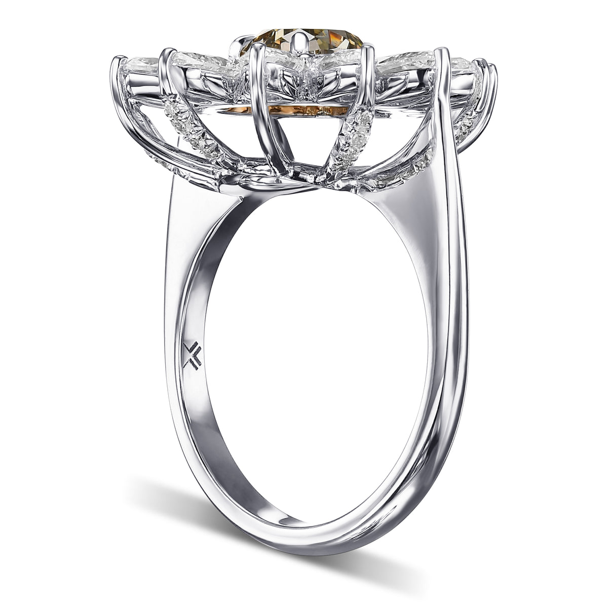 Fancy Dark Gray Yellowish Green Pear Halo Diamond Ring