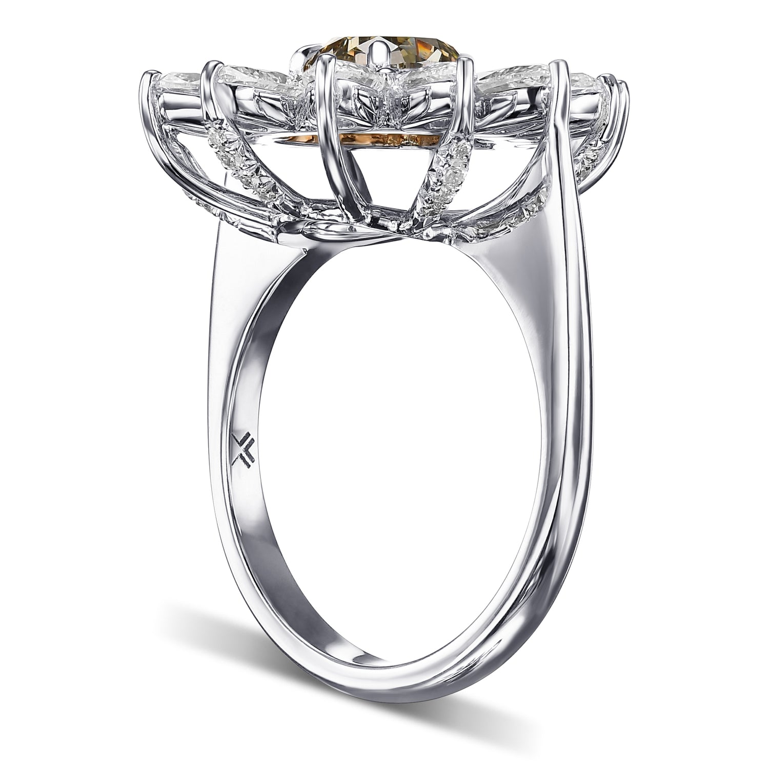 Fancy Dark Gray Yellowish Green Pear Halo Diamond Ring