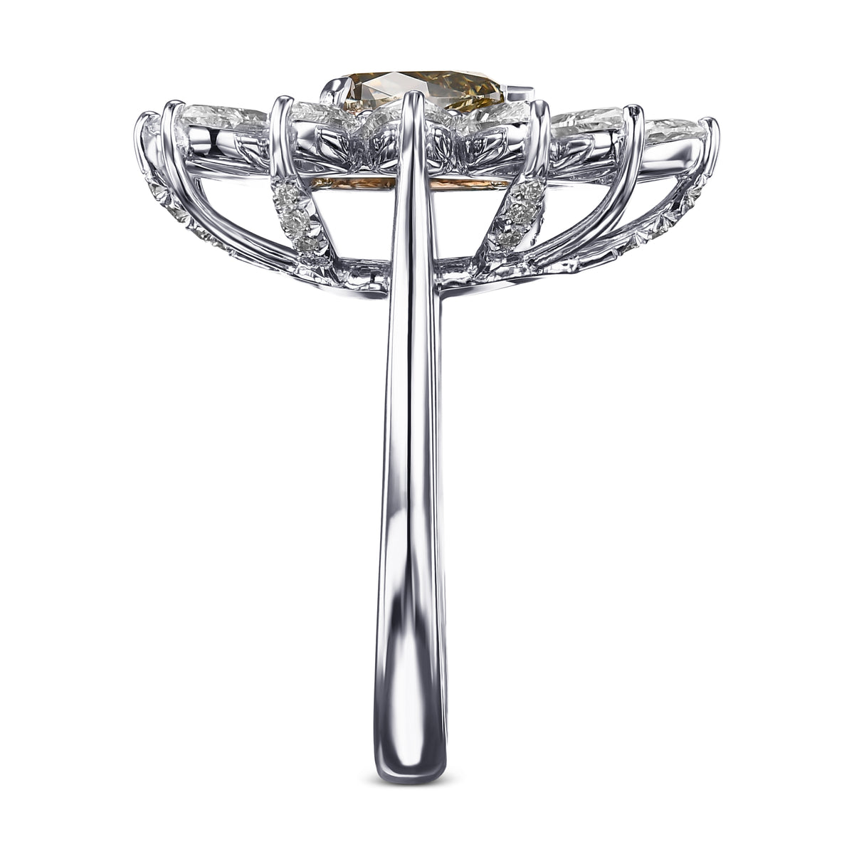 Fancy Dark Gray Yellowish Green Pear Halo Diamond Ring