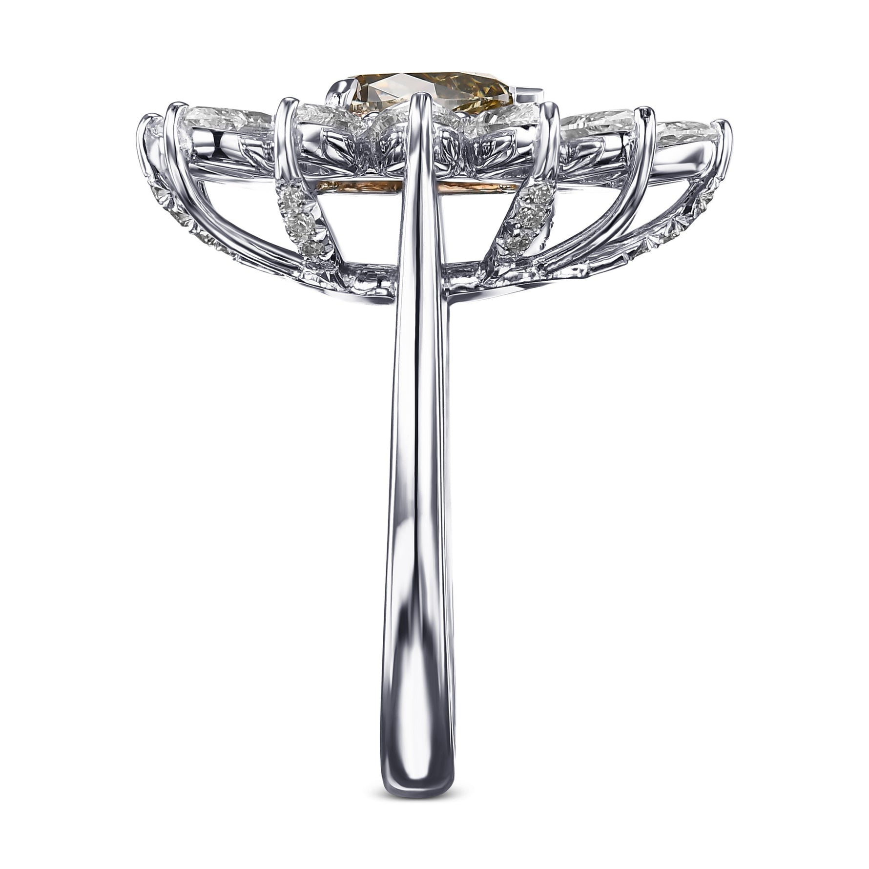 Fancy Dark Gray Yellowish Green Pear Halo Diamond Ring