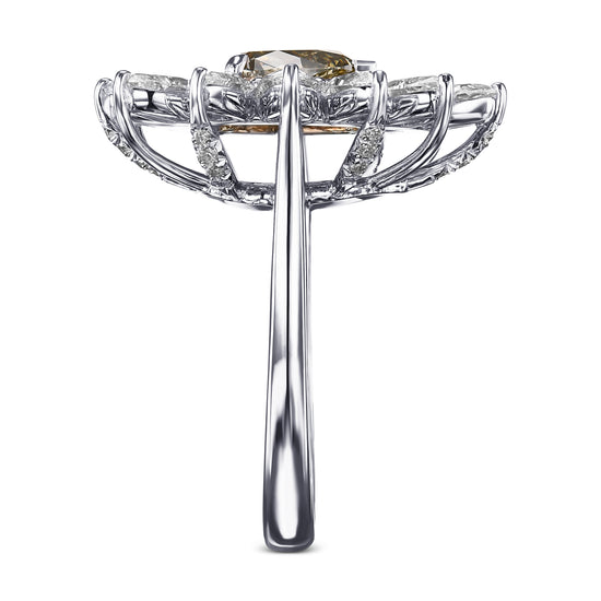 Fancy Dark Gray Yellowish Green Pear Halo Diamond Ring