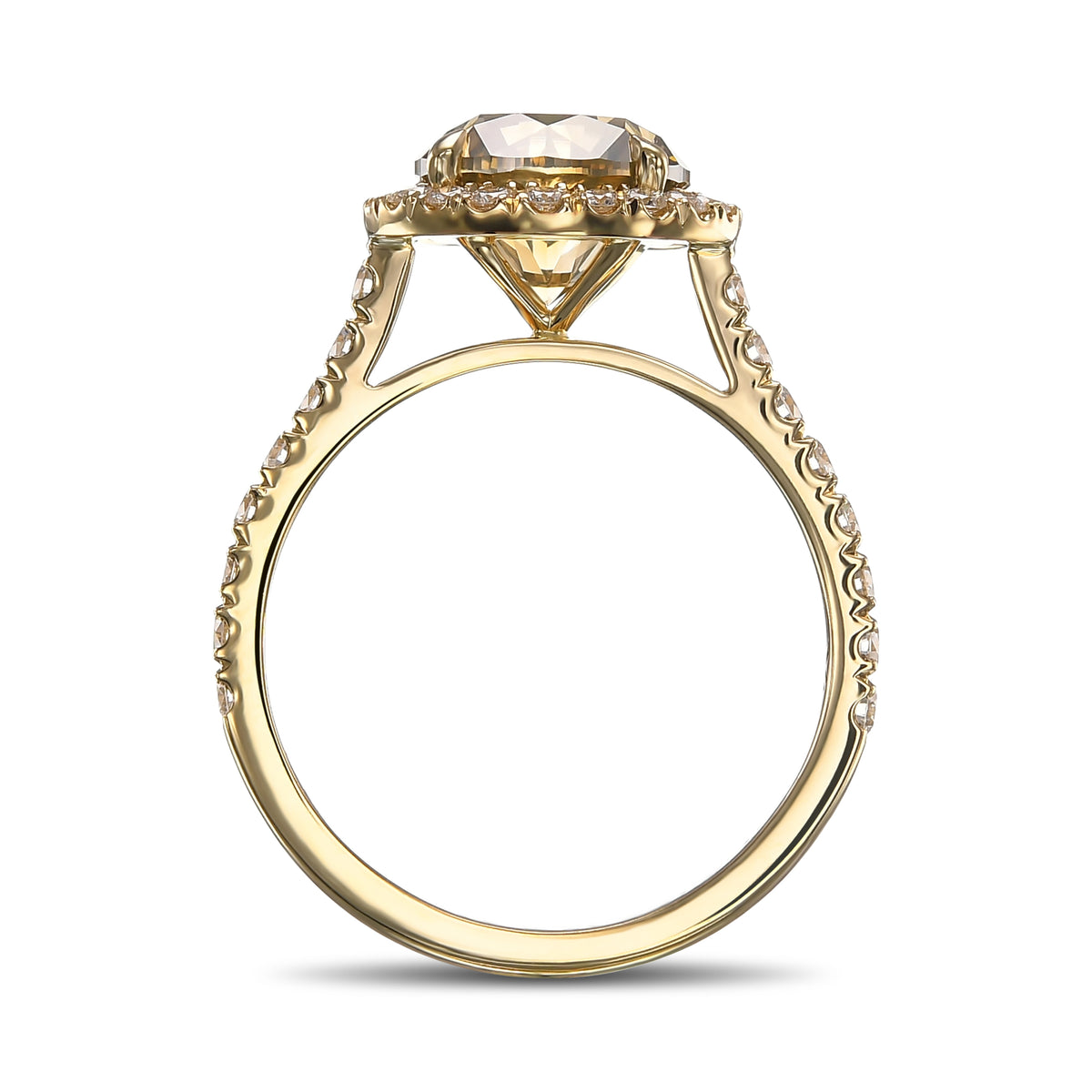 Fancy Dark Brown Greenish Yellow Round Halo Diamond 