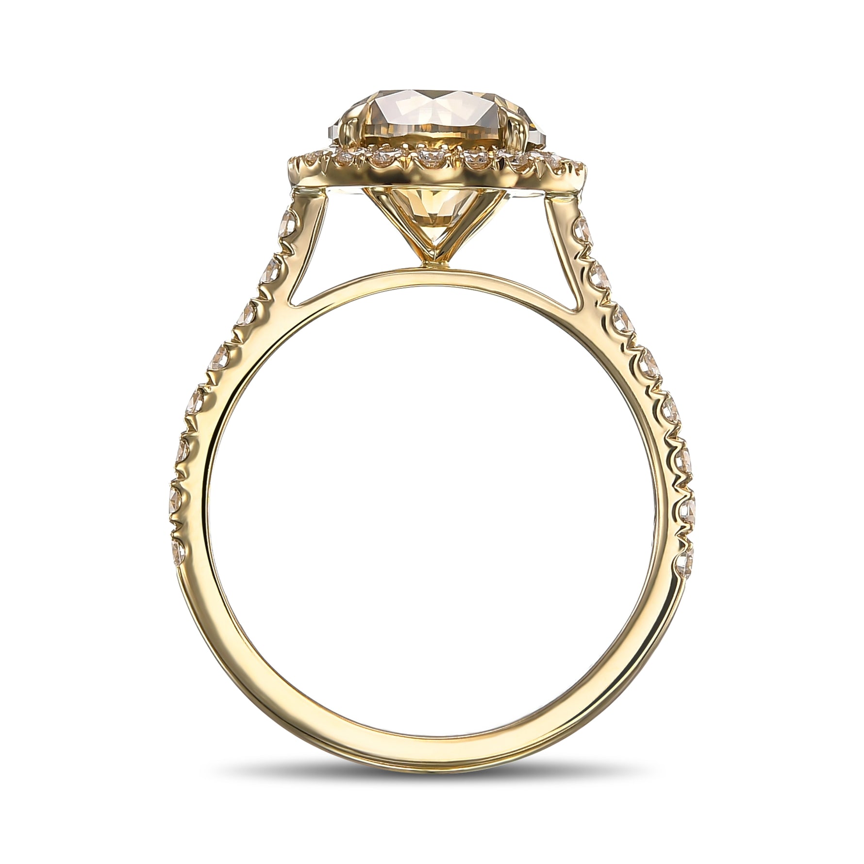 Fancy Dark Brown Greenish Yellow Round Halo Diamond 