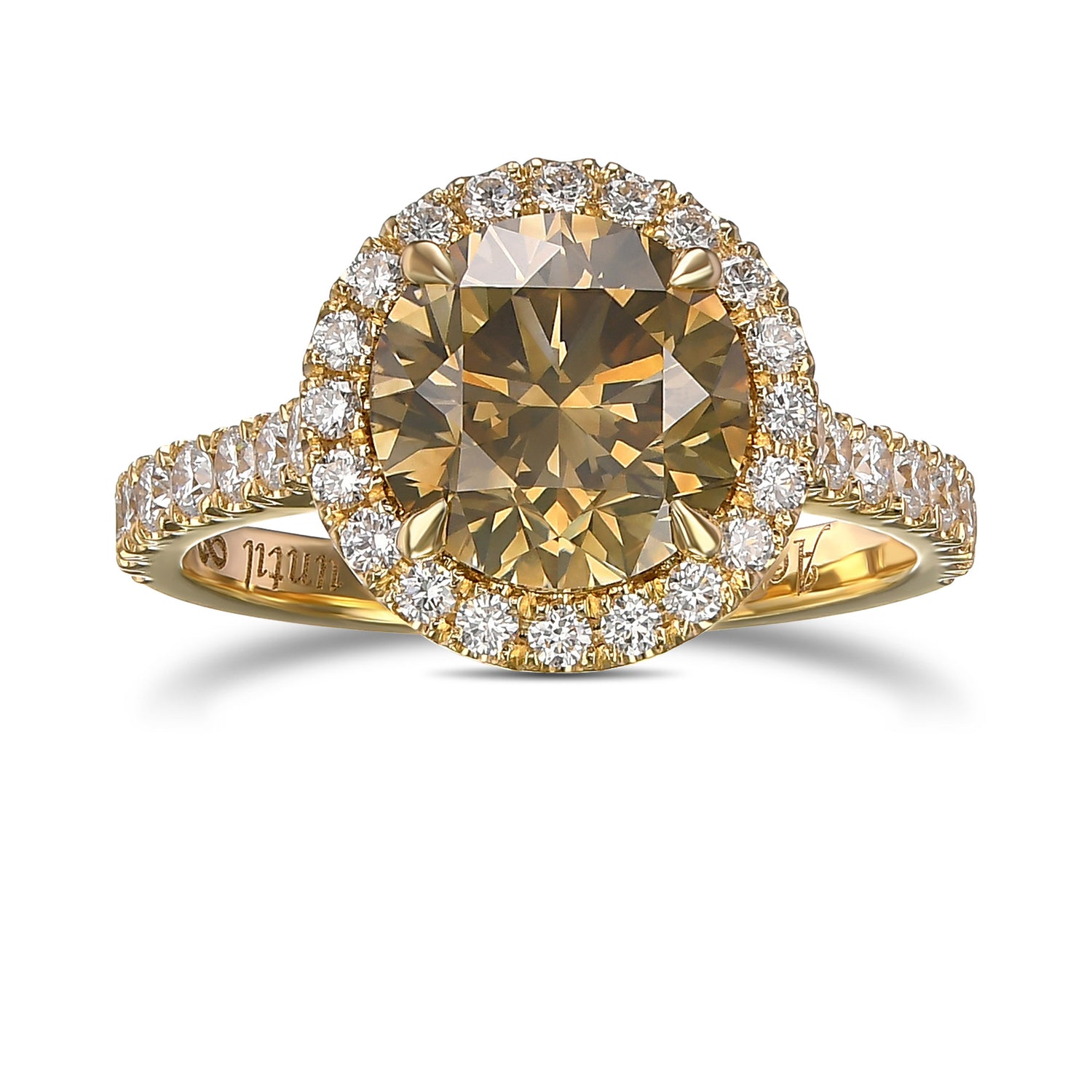 Fancy Dark Brown Greenish Yellow Round Halo Diamond 