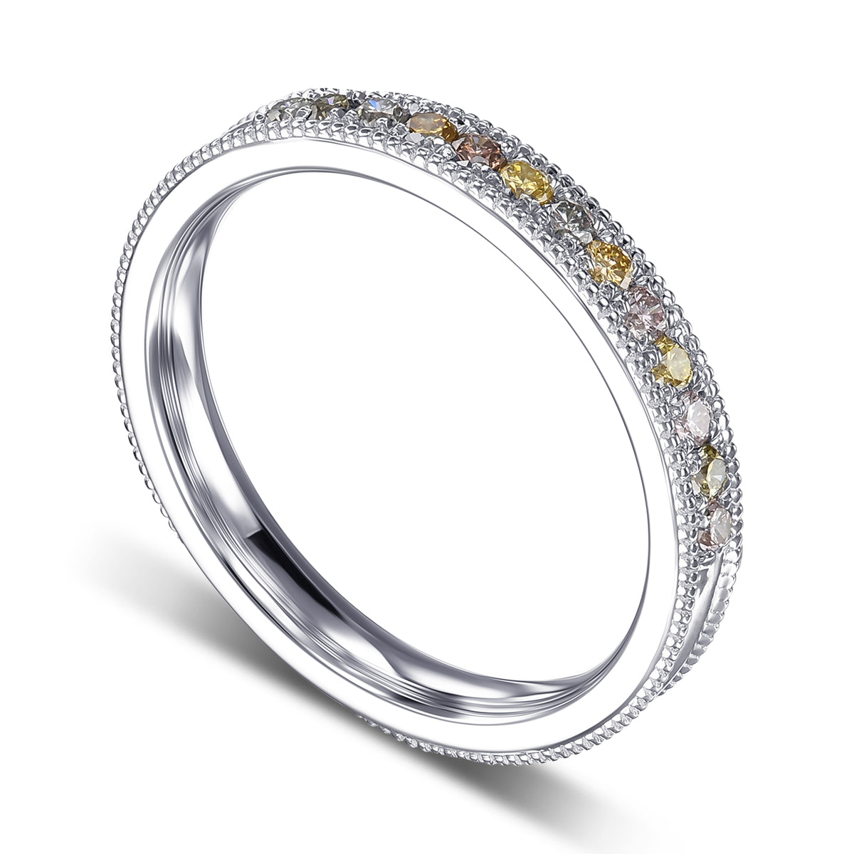 Milgrain Multicolored Diamond Stackable Band Ring