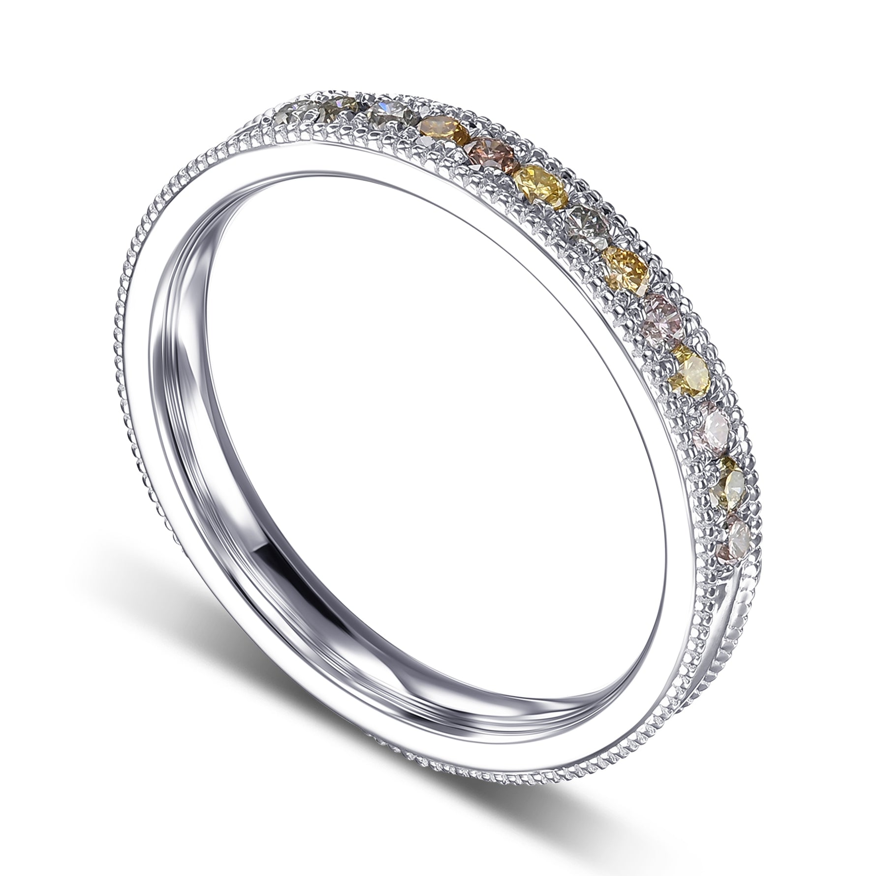 Milgrain Multicolored Diamond Stackable Band Ring