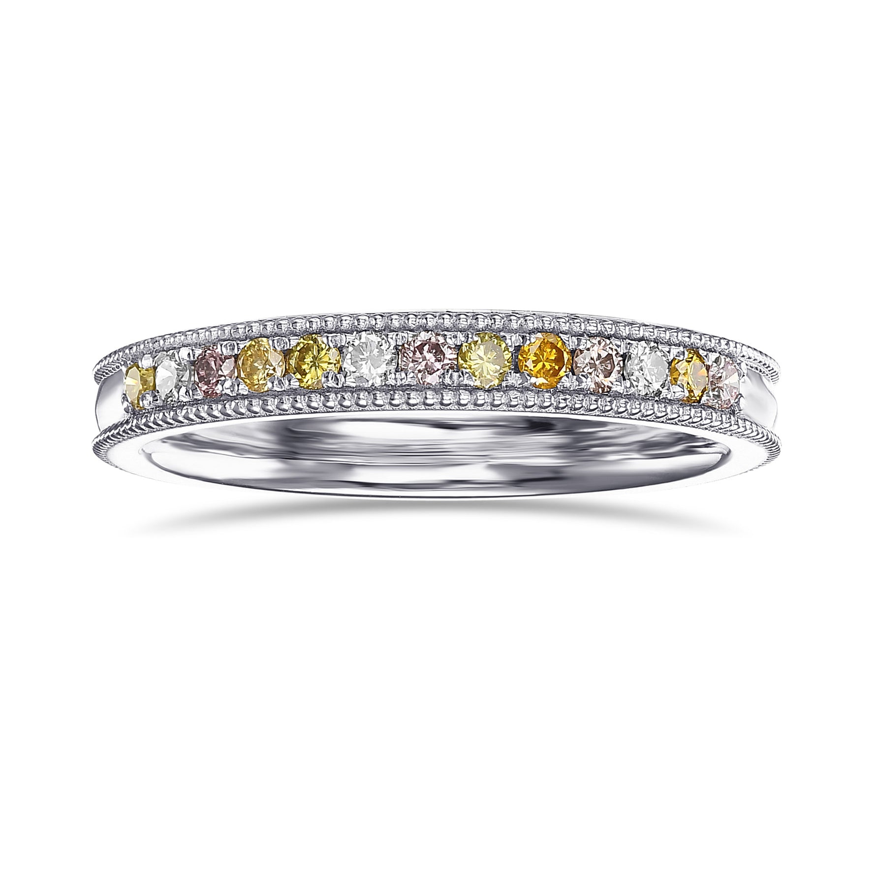 Milgrain Multicolored Diamond Stackable Band Ring