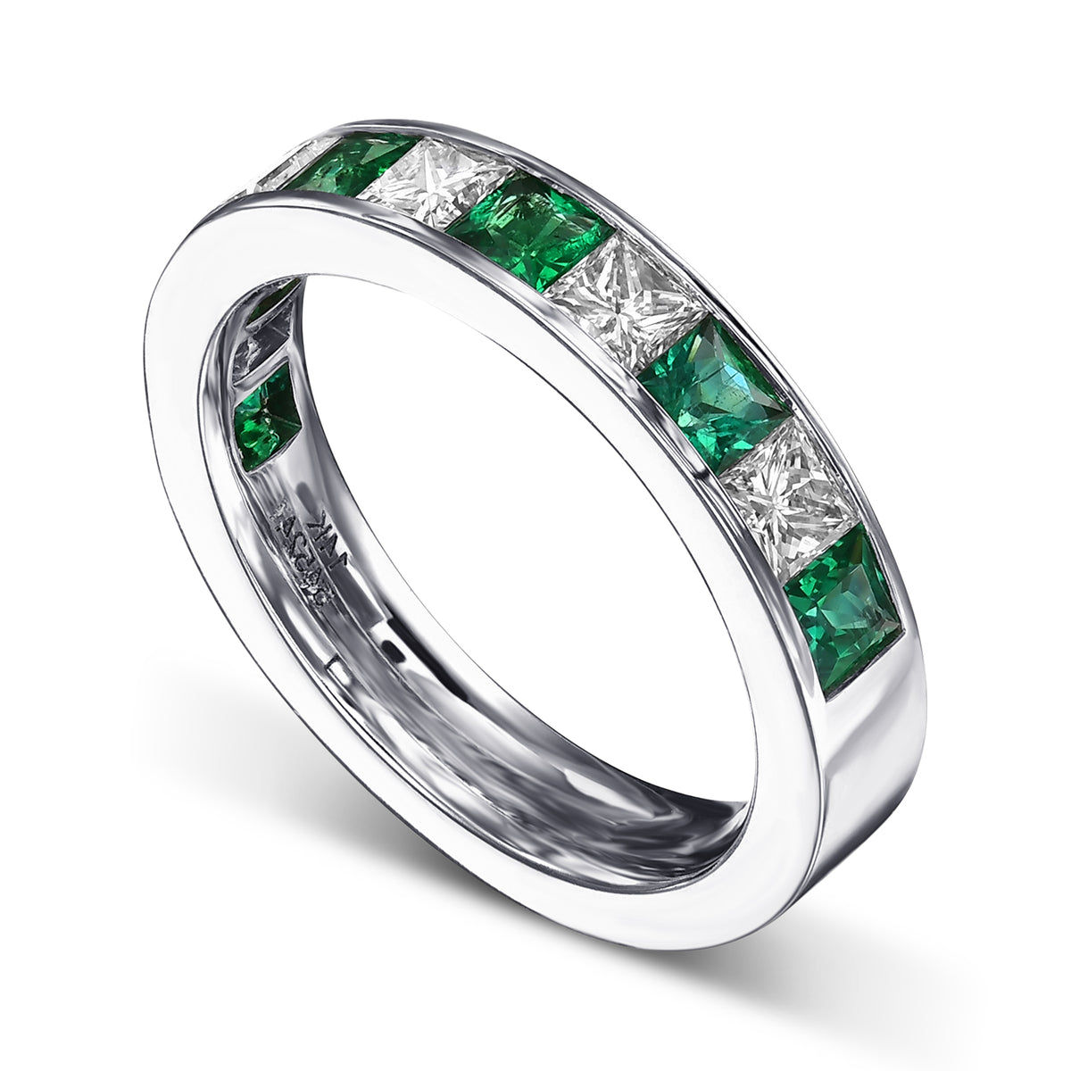 Channel Princess-cut Diamond & Emerald and Half Eternity Band