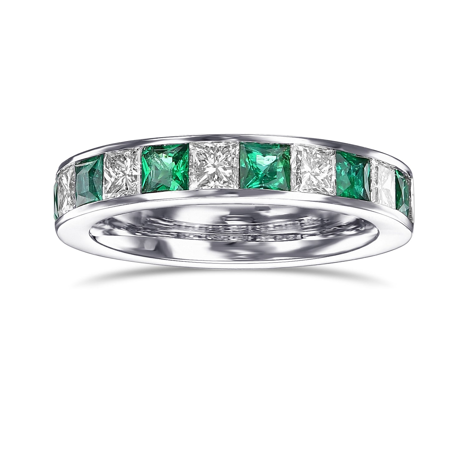 Channel Princess-cut Diamond & Emerald and Half Eternity Band