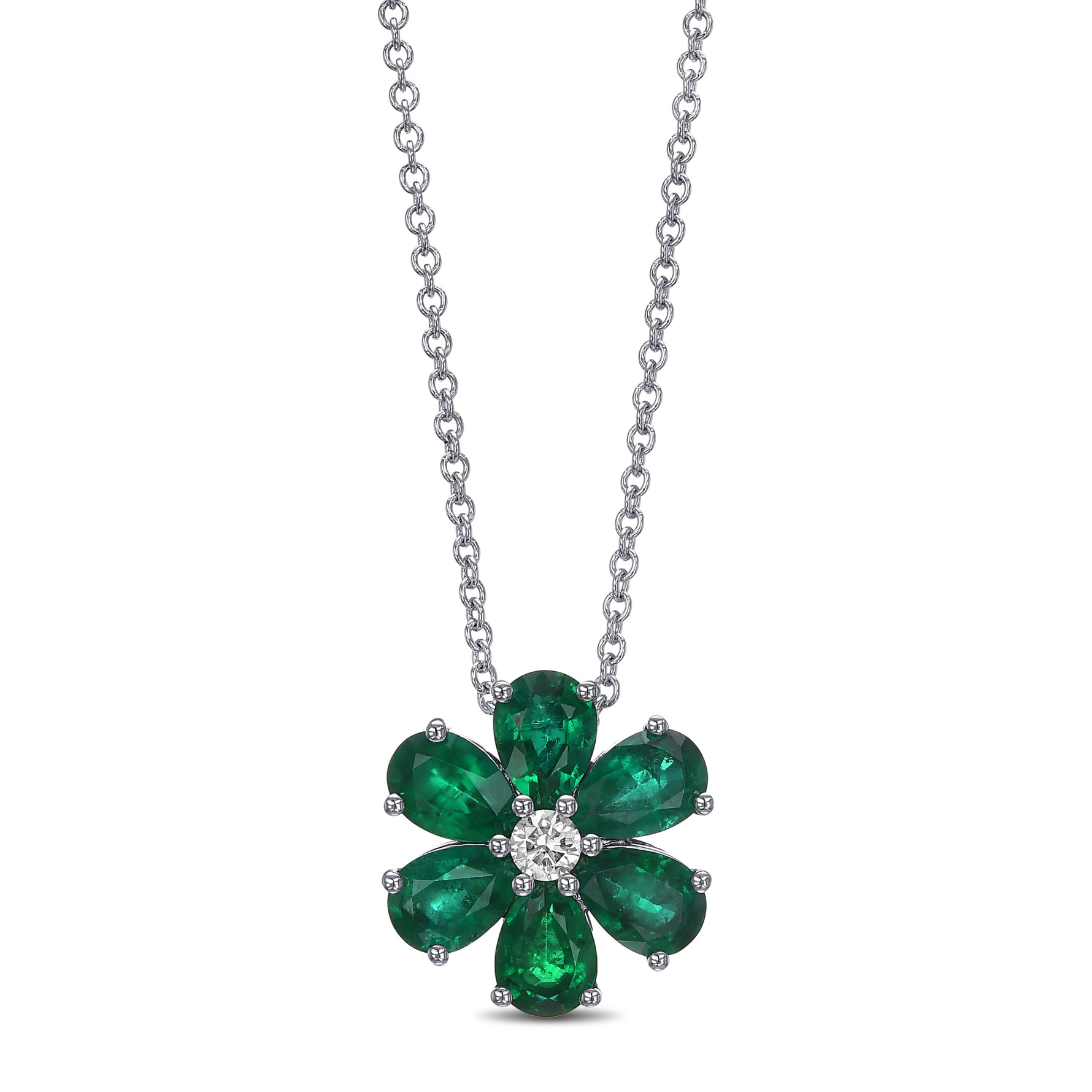 Pear Emerald Floral Pendant