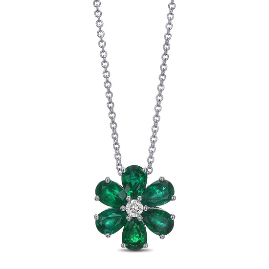 Pear Emerald Floral Pendant